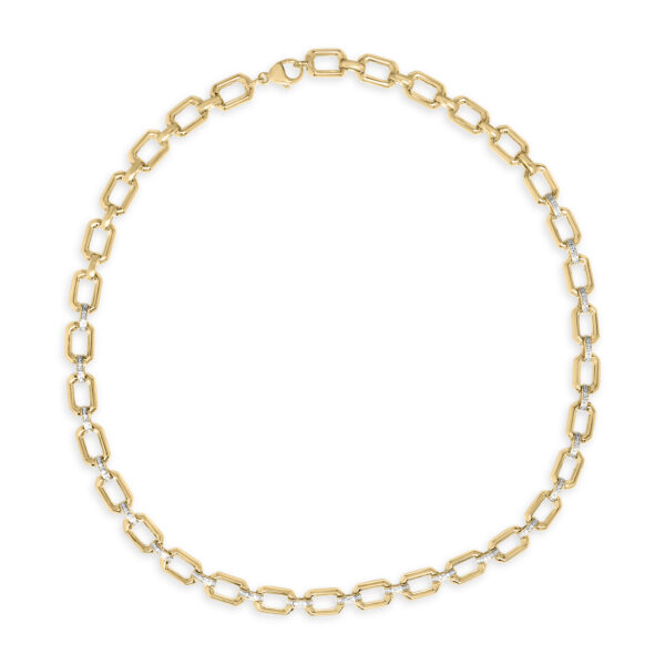 Necklace draped to show the cable chain and articulated link movement