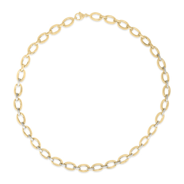 Necklace draped to show the oval links catching light from different angles