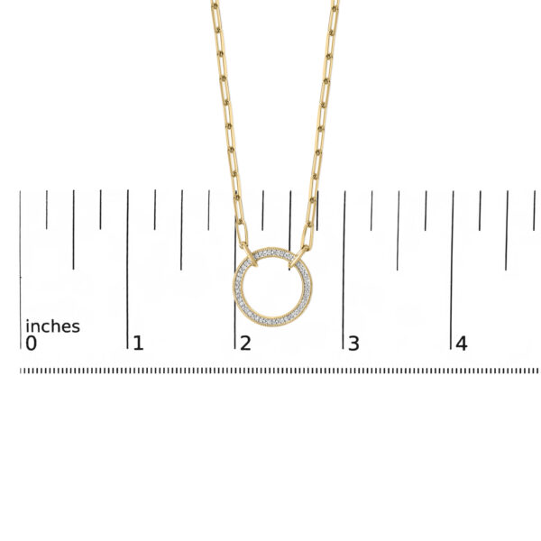 24K gold plated sterling silver paperclip chain necklace shown near a ruler or scale reference for size