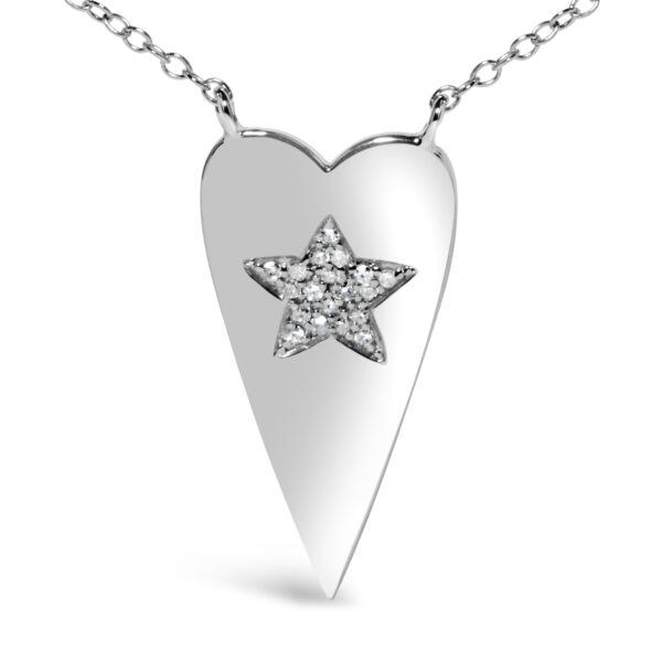 Close view of the pendant showing prong-set round diamonds within the star shape
