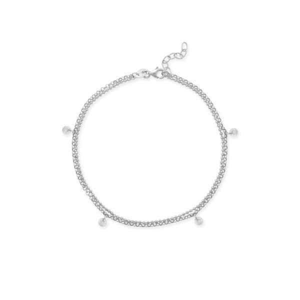 Double-strand 925 sterling silver anklet with a 4 mm cubic zirconia charm and lobster clasp.