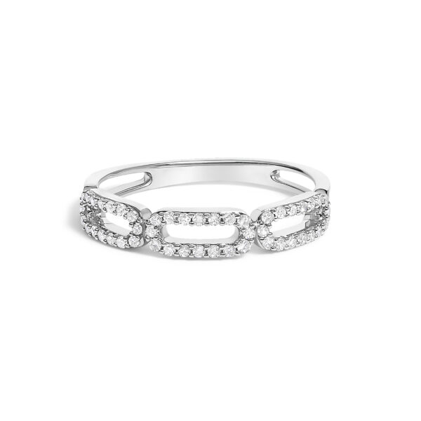 rhodium plated over gold paper clip ring with 48 natural, untreated round diamonds in prong settings.