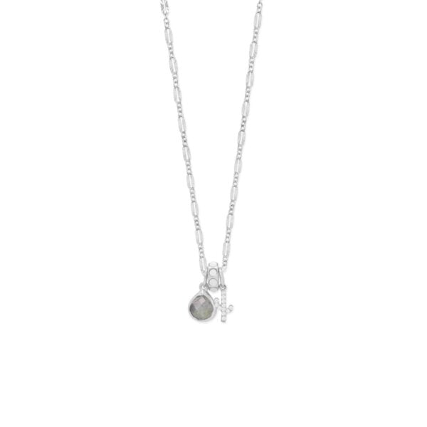 2.5 mm starburst chain with rhodium plating and a lobster clasp.