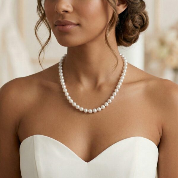Detail view of near round cultured freshwater pearls showing size and knotting