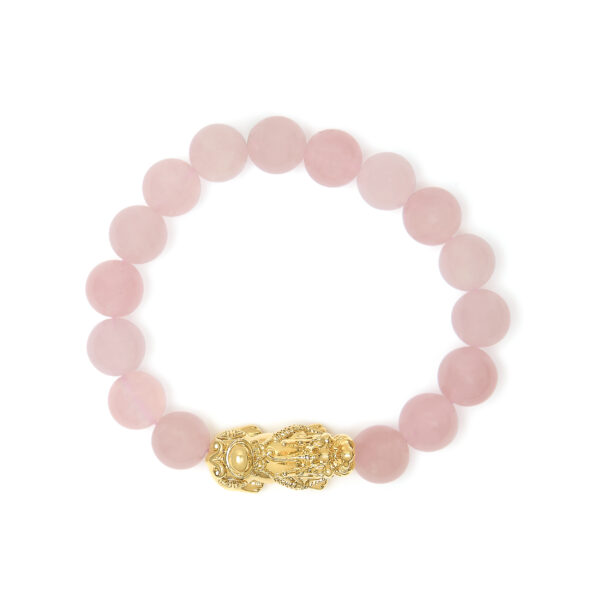 Rose quartz beads shown in sequence along the bracelet strand