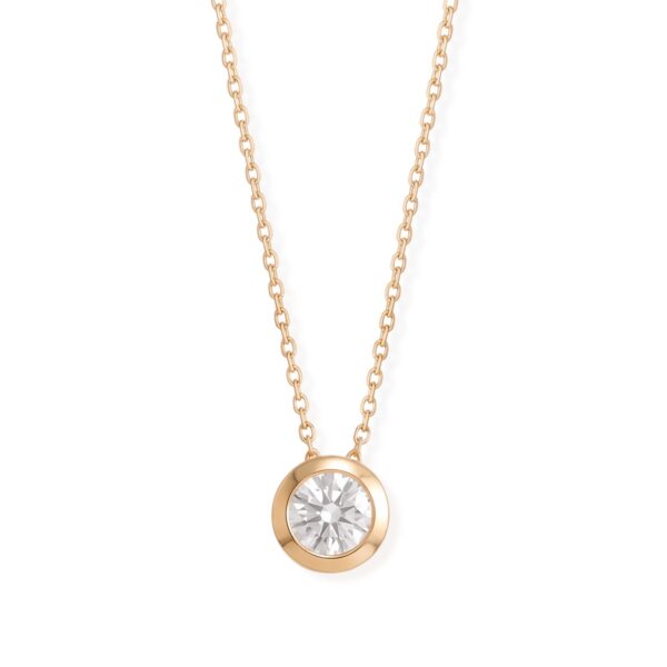 Floating slide necklace in 14K gold plated over .925 sterling silver with a 6 mm lab grown diamond and lobster clasp.
