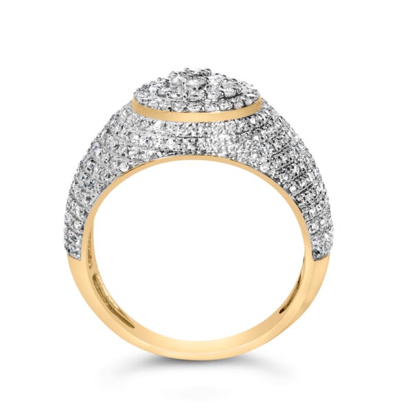 Men's rhodium plated over gold band ring with round, prong-set natural, untreated diamonds.