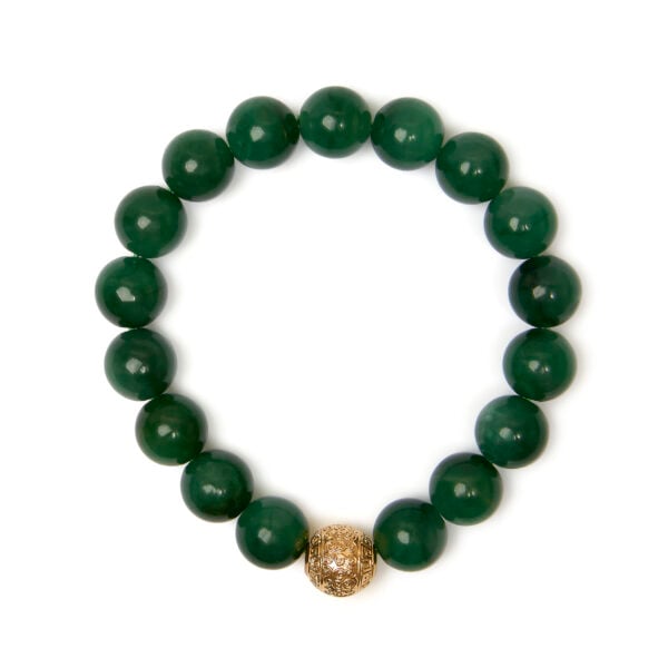 18K yellow gold bead set among the green aventurine cabochons on the bracelet strand