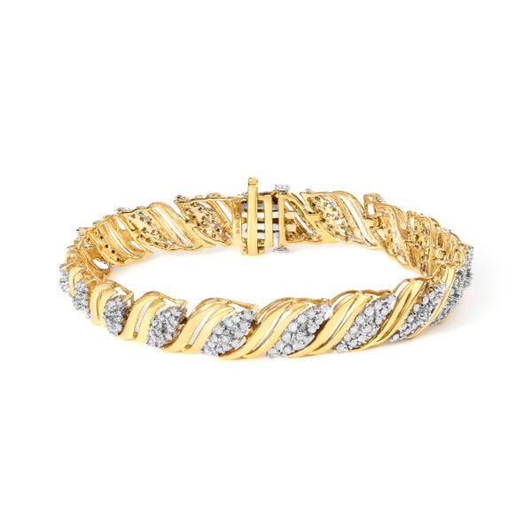S-link twist bracelet in 10K yellow gold with round diamonds set along its length, shown as the main product view