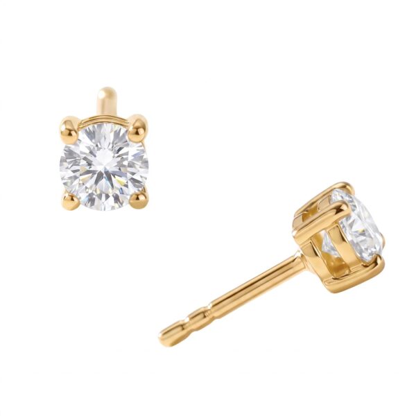 14K gold plated over .925 sterling silver solitaire stud earrings with 4 mm lab grown diamond stones