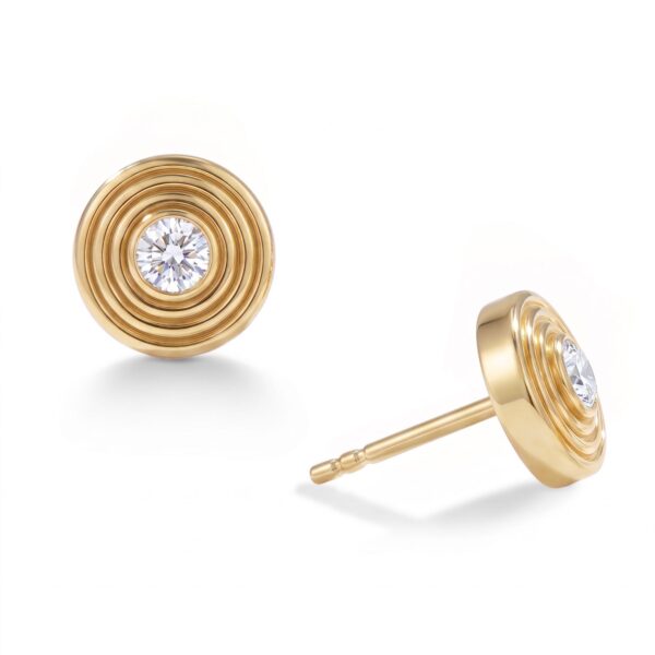Concentric circle earrings with lab grown diamond and a gold-coloured finish.