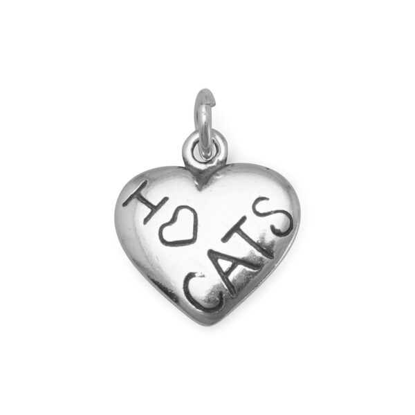 Oxidized 925 sterling silver heart charm with an I Love CATS design, measuring 17 mm x 10 mm.