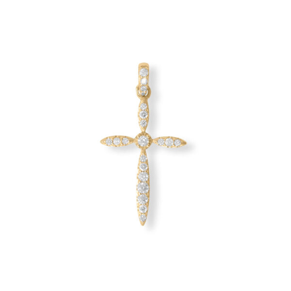 Graduating cubic zirconia marquise cross pendant measuring 25.5 mm x 15.6 mm.