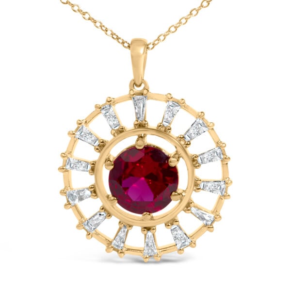 Pendant shown at an angle showing the depth of the prong setting and the edge of the medallion frame