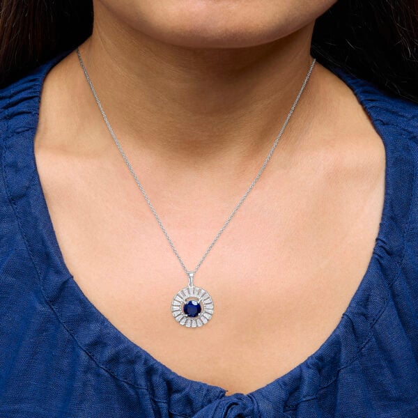 Pendant worn on a neck, showing how the medallion and chain sit together