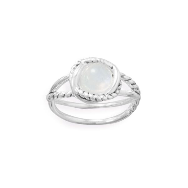 Criss-cross band ring with rainbow moonstone.
