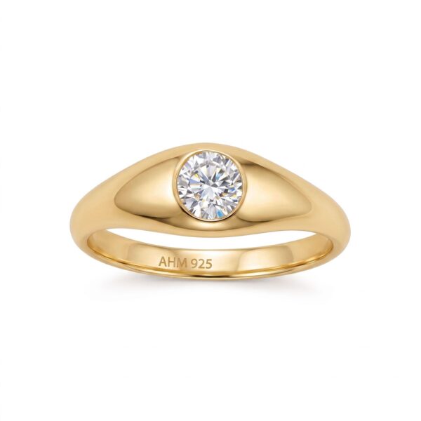 14K gold plated over .925 sterling silver ring with a 5 mm lab grown diamond.