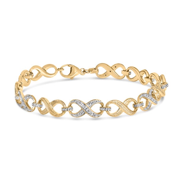Infinity link bracelet in 24K yellow gold vermeil over .925 sterling silver with Pave-set Round/Single natural diamonds.