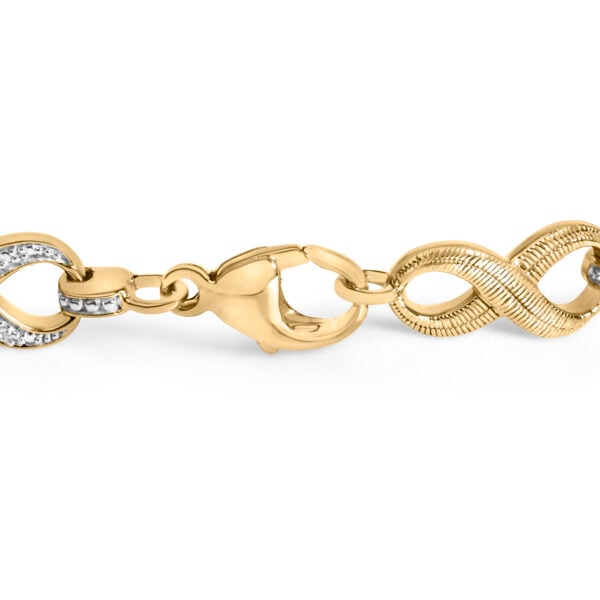 Pave-set Round/Single natural diamonds on the infinity link bracelet, with 0.108 ct total diamond weight.
