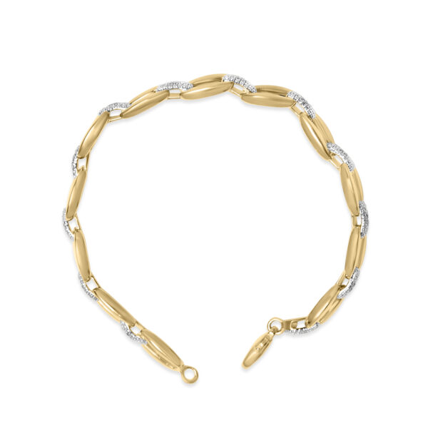 24K yellow gold vermeil over .925 sterling silver natural diamond bold link bracelet with a lobster claw clasp.