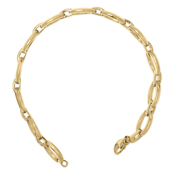 24K gold plated sterling silver bracelet shown from an angle highlighting the lobster claw clasp