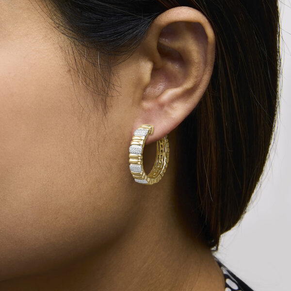 Ribbed hoop earrings shown worn on a model's ear