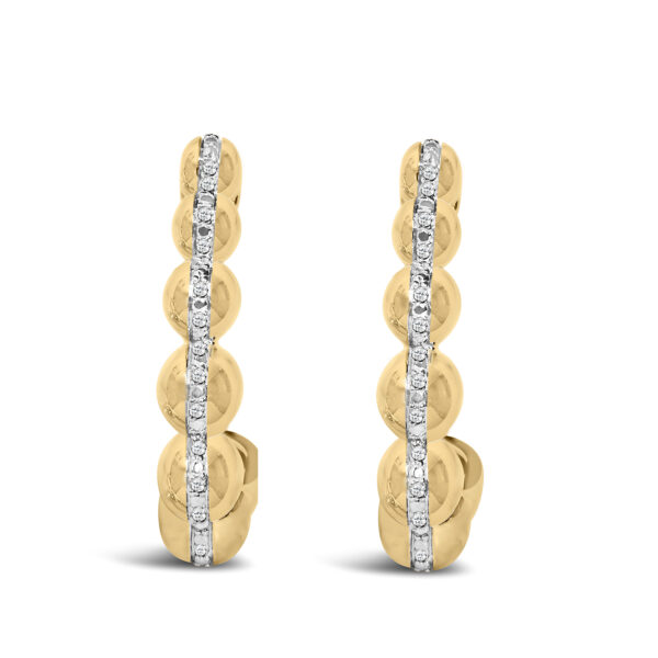 Bold earring in 24K gold vermeil with a pave setting of round diamonds, shown facing forward