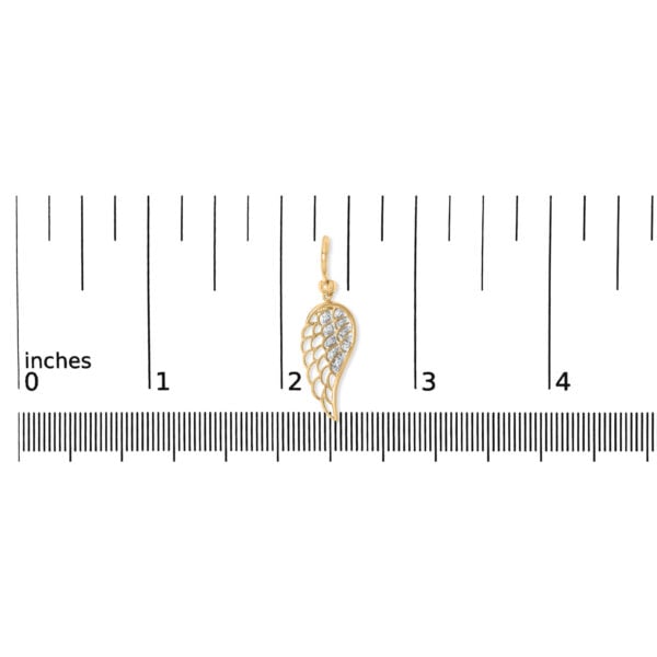 24K Gold vermeil angel wing earring shown next to a scale reference for size comparison