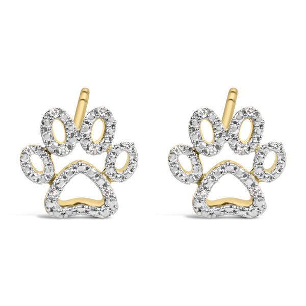 Paw-shaped stud earring in 24K gold plated .925 sterling silver with round diamond accents