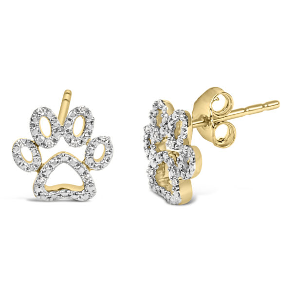 Side angle of a 24K gold vermeil paw stud earring showing the push back closure