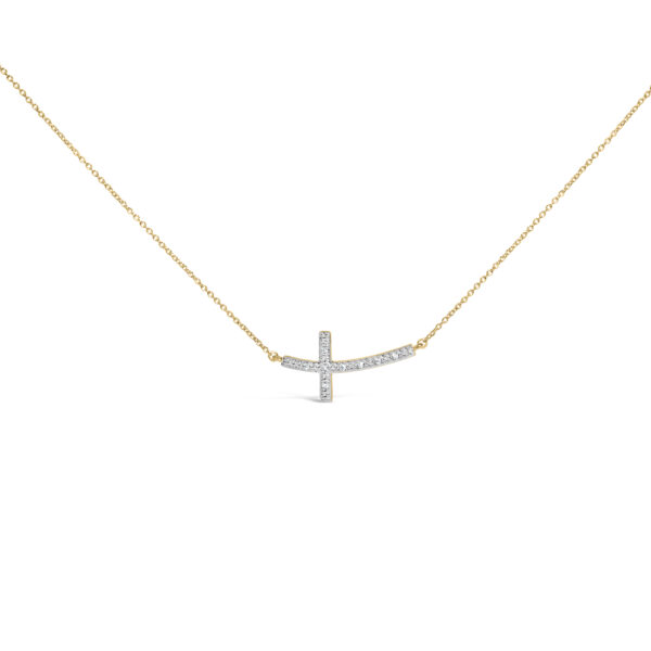 Cross bar pendant necklace in 24K gold vermeil over sterling silver, laid flat with cable chain and clasp visible