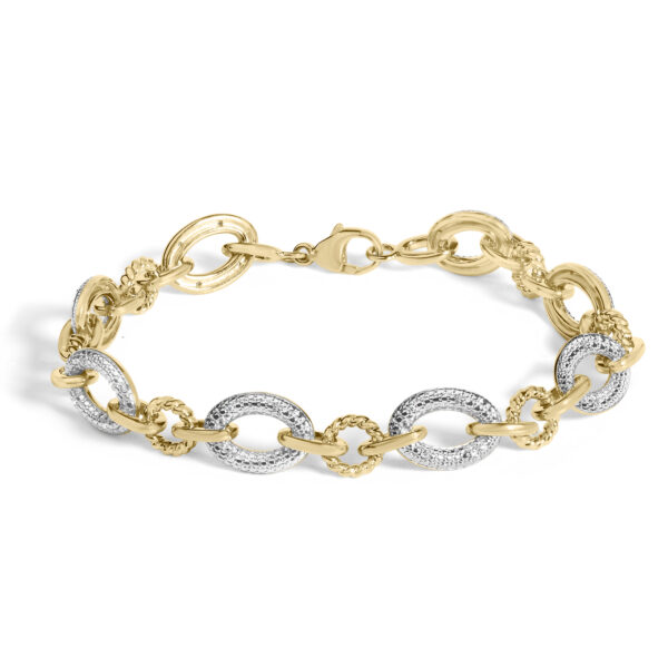 Oval link bracelet in 24K gold plated sterling silver with pave-set diamonds along alternating links