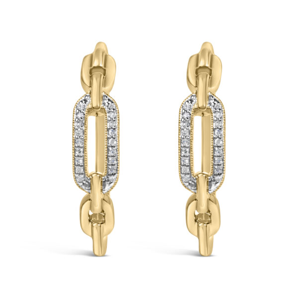 Front view of a 24K gold-plated vermeil paperclip hoop earring set with pave diamonds