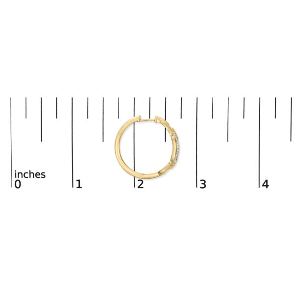 The earrings shown next to a scale reference for size