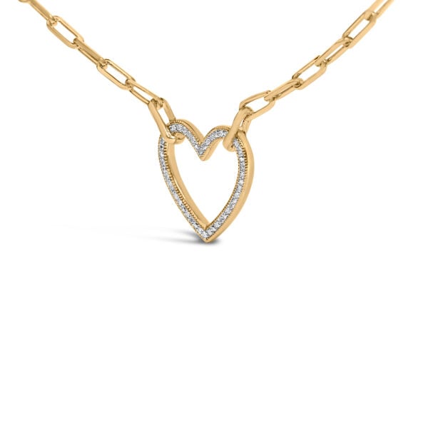 Paperclip chain links shown in detail alongside the heart pendant
