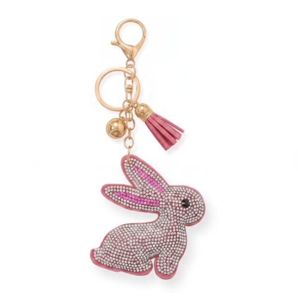 Gold plated bunny bag charm with crystal detail, shown from the front.