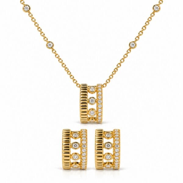 10K Yellow Gold 3/8 Cttw Diamond Circle Design 2-Piece Jewelry Set Pendant Necklace and Stud Earrings