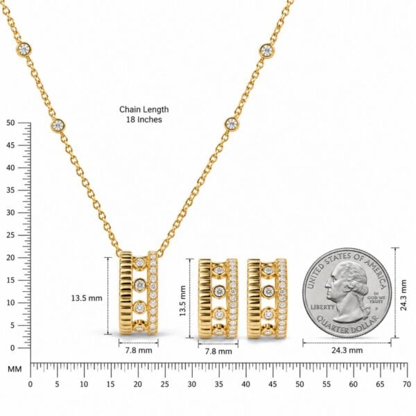 10K Yellow Gold 3/8 Cttw Diamond Circle Design 2-Piece Jewelry Set Pendant Necklace and Stud Earrings - alternate view 4