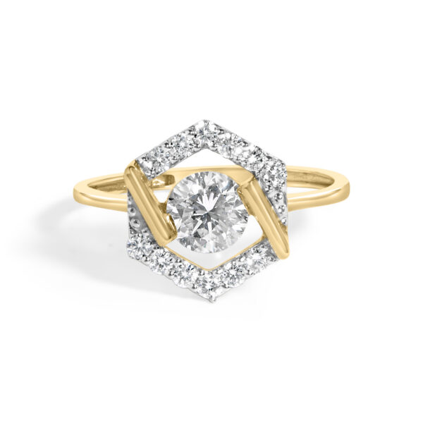 10K Yellow Gold Plated Silver 1.0 Cttw Lab Grown Diamond Hexagon Halo Ring - Sterling Silver