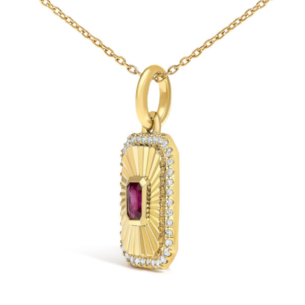 10K Yellow Gold 4x3 MM Ruby and 1/10 Cttw Diamond Rectangular Fluted Medallion Pendant Necklace - alternate view 3