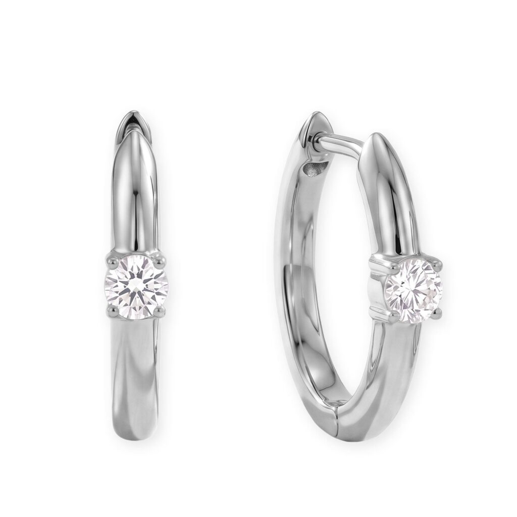 Rhodium Plated Solitaire Lab Grown Diamond Hoop Earrings