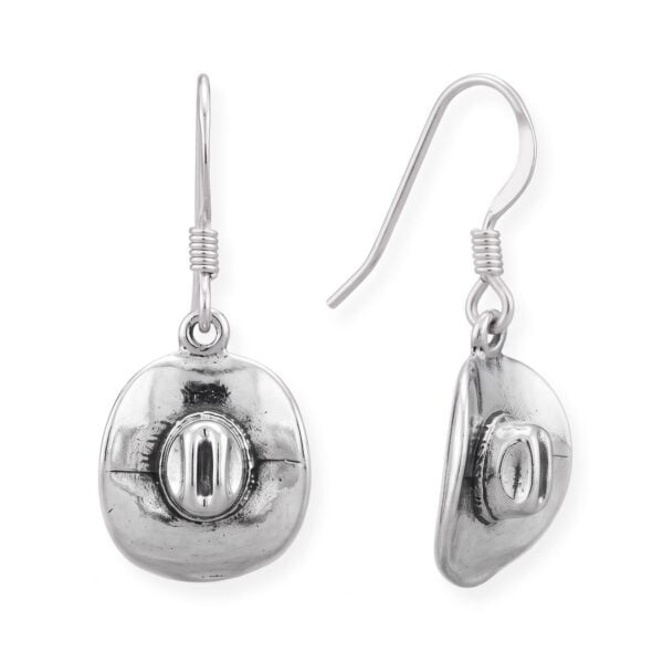 Oxidized Cowgirl Hat Charm Drop Earrings