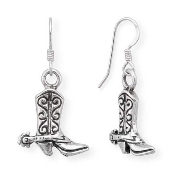 Oxidized Cowgirl Boot Charm Drop Earrings