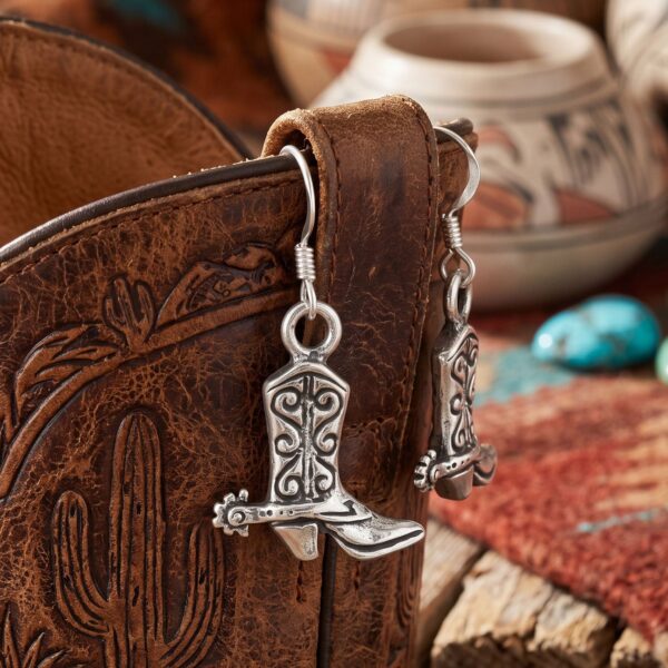 Oxidized Cowgirl Boot Charm Drop Earrings - alternate view 2