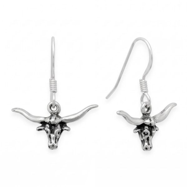 Oxidized Western Steer Charm Drop Earrings