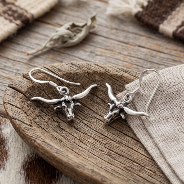 Oxidized Western Steer Charm Drop Earrings - alternate view 3