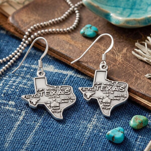 Oxidized Texas State Charm Drop Earrings - alternate view 2
