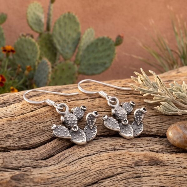 Oxidized Prickly Pear Cactus Charm Drop Earrings - alternate view 2