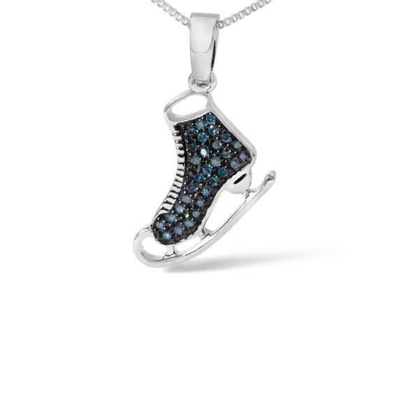 .925 Sterling Silver 1/10 Cttw Blue Diamond Ice Skate Pendant Necklace - alternate view 2