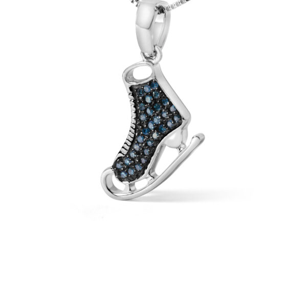 .925 Sterling Silver 1/10 Cttw Blue Diamond Ice Skate Pendant Necklace - alternate view 3